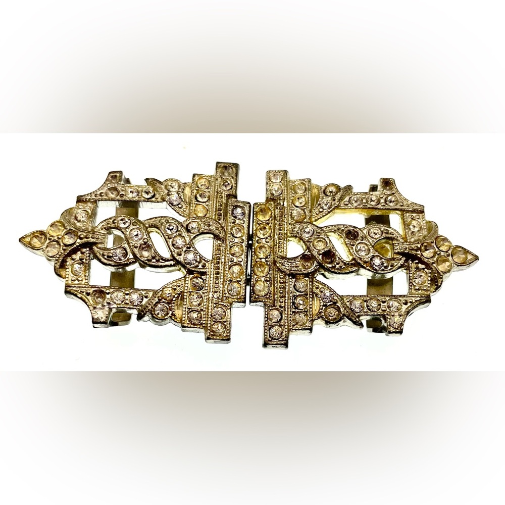 Vintage Art Deco Silver Tone Belt Buckle Faceted Crystals - Picture 4 of 5